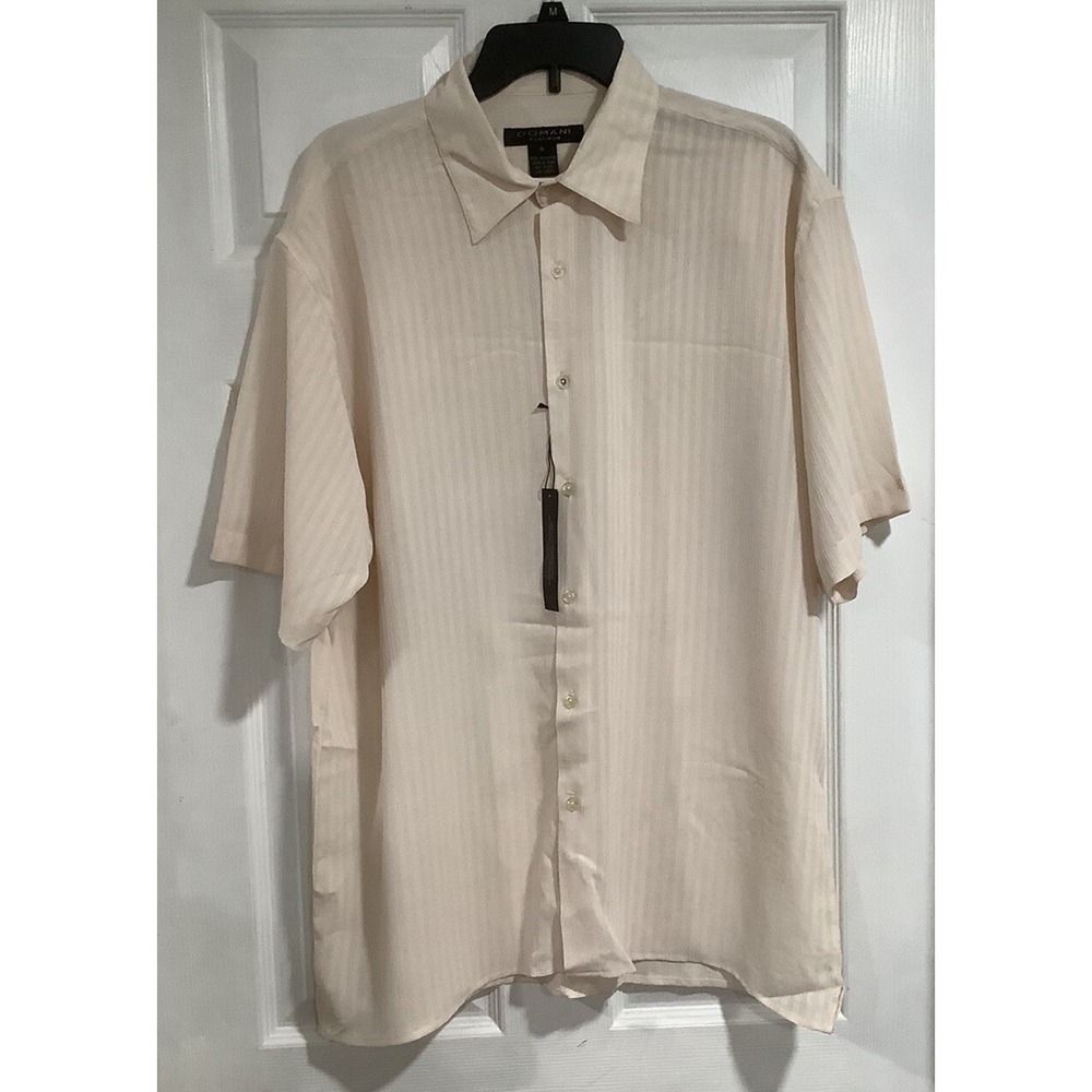 Vntg Domani Platinum Beige Shirt Mens XL Button Short  Sleeve Striped